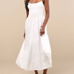 Lulus Tandria White Smocked Sleeveless Midi Dress